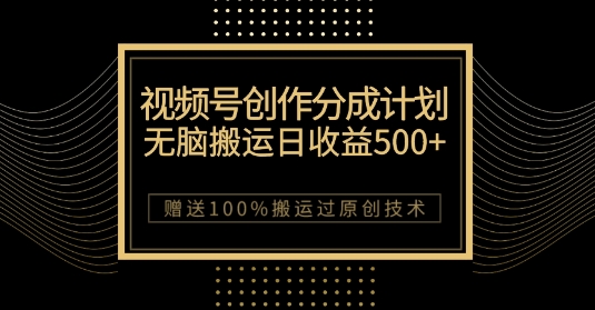 最新视频号创作分成计划，无脑搬运一天收益500+，100%搬运过原创技巧【揭秘】-润泽资源库