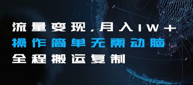 流量变现，月入1W+操作简单无需动脑全程搬运复制【揭秘】-润泽资源库