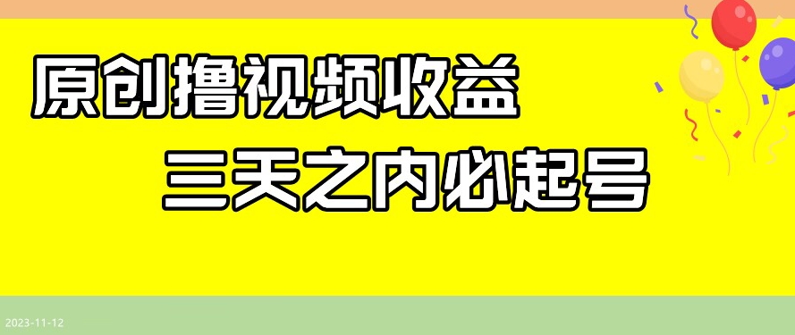 最新撸视频收益，三天之内必起号，一天保底100+【揭秘】-润泽资源库