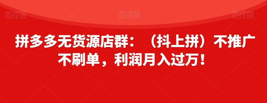 拼多多无货源店群：（抖上拼）不推广不刷单，利润月入过万！【揭秘】-润泽资源库