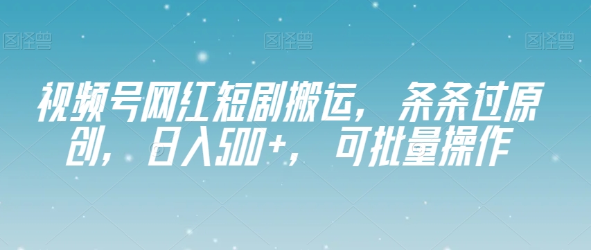 视频号网红短剧搬运，条条过原创，日入500+，可批量操作【揭秘】-润泽资源库