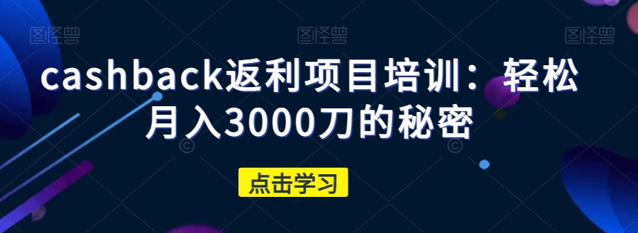 cashback返利项目培训:轻松月入3000刀的秘密-润泽资源库