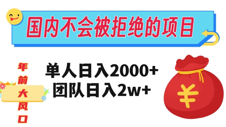 在国内不怕被拒绝的项目，单人日入2000，团队日入20000+【揭秘】-润泽资源库