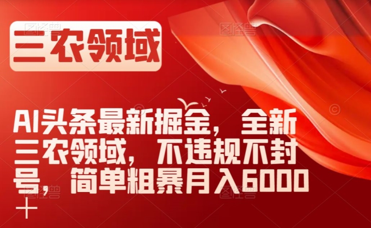 AI头条最新掘金，全新三农领域，不违规不封号，简单粗暴月入6000＋【揭秘】-润泽资源库