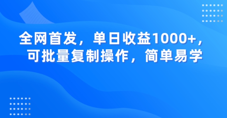 全网首发，单日收益1000+，可批量复制操作，简单易学【揭秘】-润泽资源库