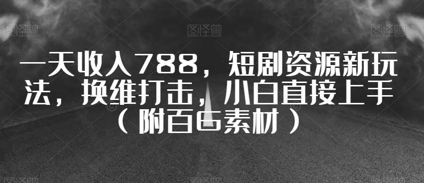 一天收入788，短剧资源新玩法，换维打击，小白直接上手（附百G素材）【揭秘】-润泽资源库