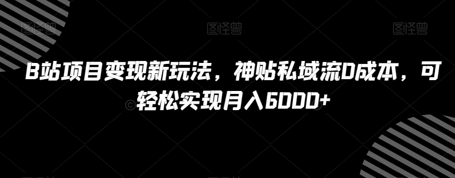 B站项目变现新玩法，神贴私域流0成本，可轻松实现月入6000+【揭秘】-润泽资源库