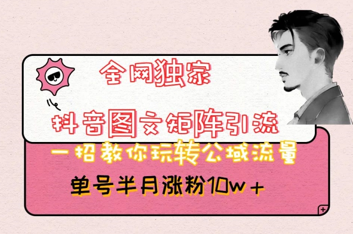 全网独家抖音图文矩阵引流，一招教你玩转公域流量，单号半月涨粉10w+【揭秘】-润泽资源库