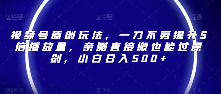 视频号原创玩法，一刀不剪提升5倍播放量，亲测直接搬也能过原创，小白日入500+【揭秘】-润泽资源库