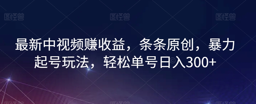 最新中视频赚收益，条条原创，暴力起号玩法，轻松单号日入300+【揭秘】-润泽资源库