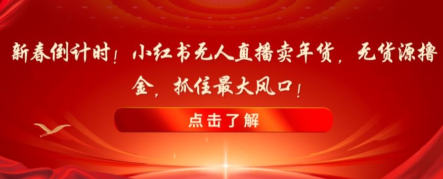 新春倒计时！小红书无人直播卖年货，无货源撸金，抓住最大风口【揭秘】-润泽资源库