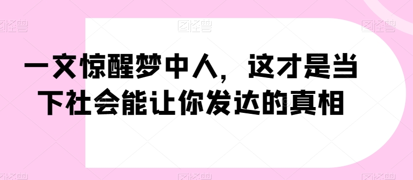一文惊醒梦中人，这才是当下社会能让你发达的真相【公众号付费文章】-润泽资源库