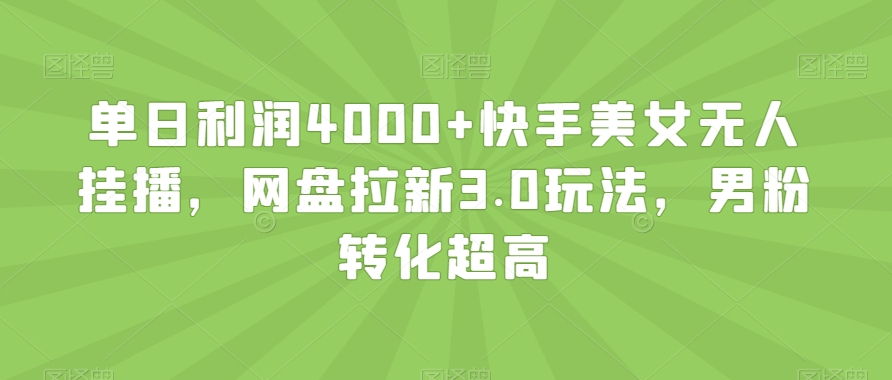 单日利润4000+快手美女无人挂播，网盘拉新3.0玩法，男粉转化超高【揭秘】-润泽资源库
