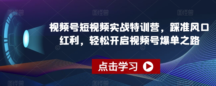 视频号短视频实战特训营，踩准风口红利，轻松开启视频号爆单之路-润泽资源库