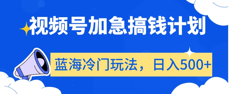 视频号加急搞钱计划，蓝海冷门玩法，日入500+【揭秘】-润泽资源库