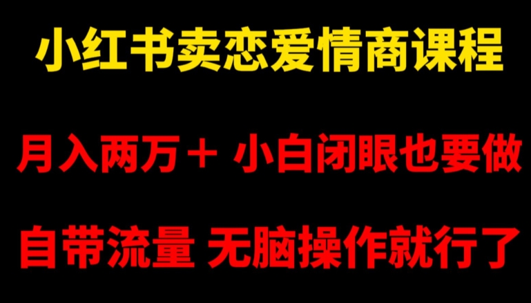 小红书卖恋爱情商课程，月入两万＋，小白闭眼也要做，自带流量，无脑操作就行了【揭秘】-润泽资源库
