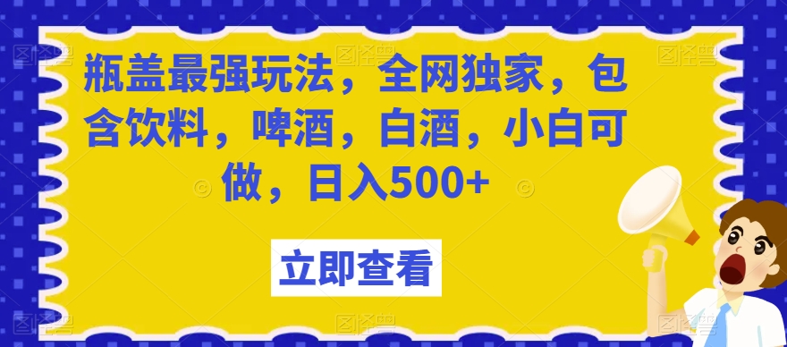 瓶盖最强玩法，全网独家，包含饮料，啤酒，白酒，小白可做，日入500+【揭秘】-润泽资源库