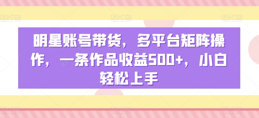 明星账号带货，多平台矩阵操作，一条作品收益500+，小白轻松上手【揭秘】-润泽资源库