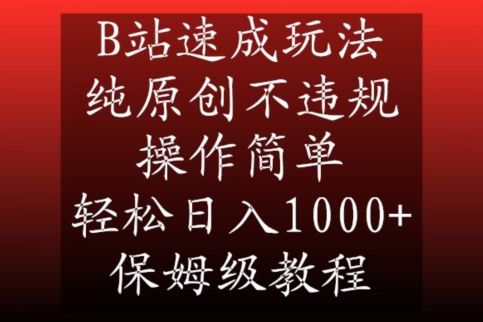 B站速成玩法，纯原创不违规，操作简单，轻松日入1000+，保姆级教程【揭秘】-润泽资源库