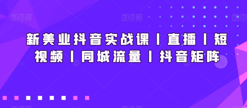 新美业抖音实战课丨直播丨短视频丨同城流量丨抖音矩阵-润泽资源库