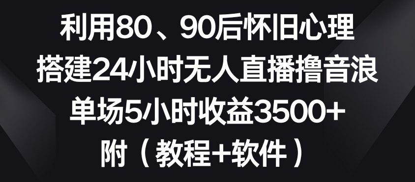 利用80、90后怀旧心理，搭建24小时无人直播撸音浪，单场5小时收益3500+（教程+软件）【揭秘】-润泽资源库
