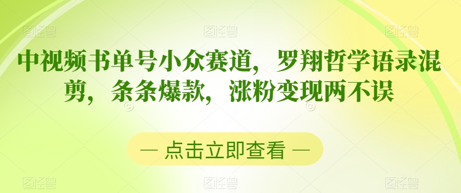 中视频书单号小众赛道，罗翔哲学语录混剪，条条爆款，涨粉变现两不误【揭秘】-润泽资源库