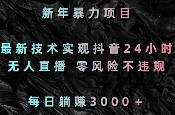 新年暴力项目，最新技术实现抖音24小时无人直播，零风险不违规，每日躺赚3000＋【揭秘】-润泽资源库