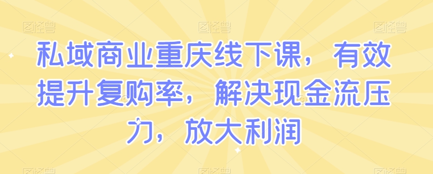 私域商业重庆线下课，有效提升复购率，解决现金流压力，放大利润-润泽资源库
