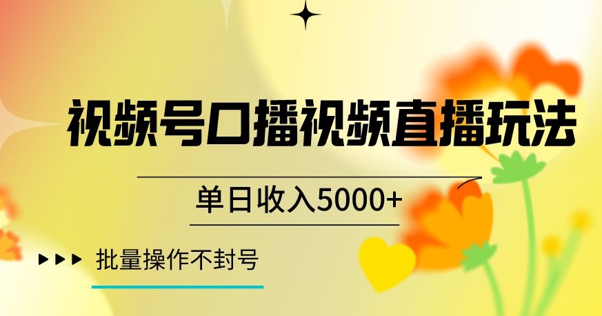 视频号囗播视频直播玩法，单日收入5000+，批量操作不封号【揭秘】-润泽资源库