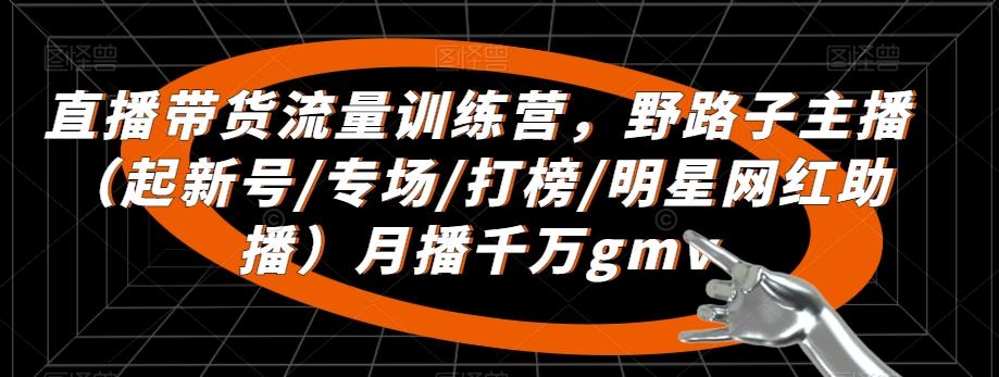 直播带货流量训练营，​野路子主播（起新号/专场/打榜/明星网红助播）月播千万gmv-润泽资源库