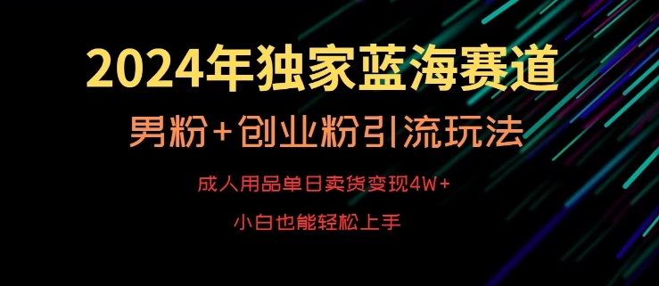 2024年独家蓝海赛道，成人用品单日卖货变现4W+，男粉+创业粉引流玩法，不愁搞不到流量【揭秘】-润泽资源库