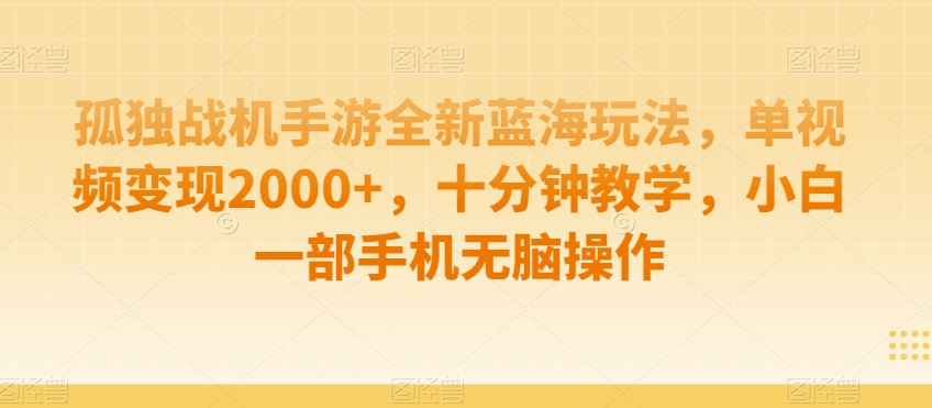 孤独战机手游全新蓝海玩法，单视频变现2000+，十分钟教学，小白一部手机无脑操作【揭秘】-润泽资源库