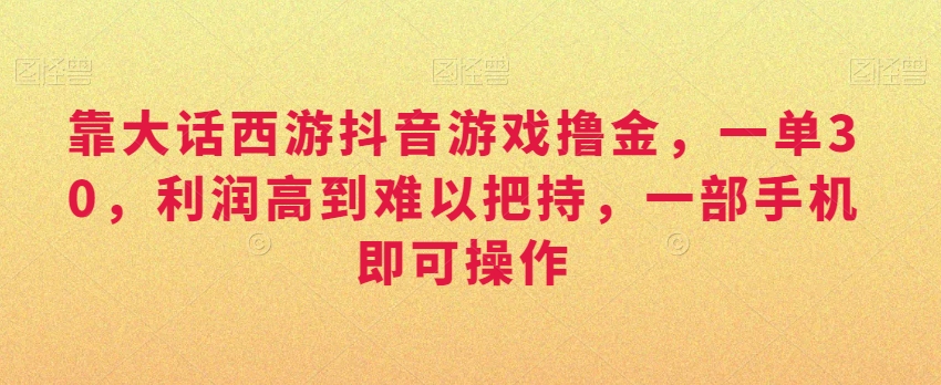靠大话西游抖音游戏撸金，一单30，利润高到难以把持，一部手机即可操作，日入3000+【揭秘】-润泽资源库