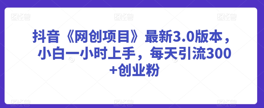 抖音《网创项目》最新3.0版本，小白一小时上手，每天引流300+创业粉【揭秘】-润泽资源库