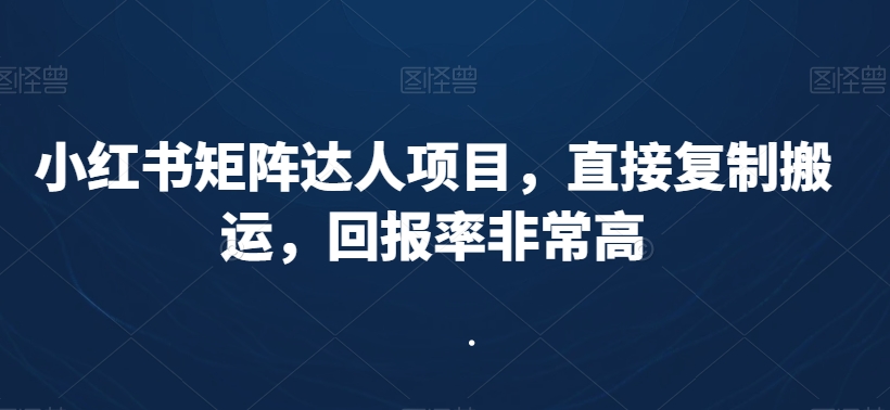小红书矩阵达人项目，直接复制搬运，回报率非常高-润泽资源库