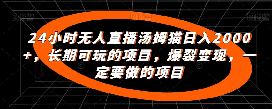 24小时无人直播汤姆猫日入2000+，长期可玩的项目，爆裂变现，一定要做的项目【揭秘】-润泽资源库