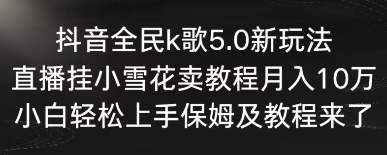 抖音全民k歌5.0新玩法，直播挂小雪花卖教程月入10万，小白轻松上手，保姆及教程来了【揭秘】-润泽资源库