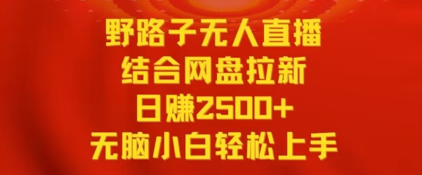 野路子无人直播结合网盘拉新，日赚2500+，小白无脑轻松上手【揭秘】-润泽资源库