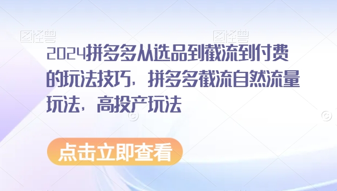 2024拼多多从选品到截流到付费的玩法技巧，拼多多截流自然流量玩法，高投产玩法-润泽资源库