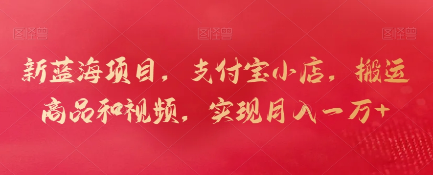 新蓝海项目，支付宝小店，搬运商品和视频，实现月入一万+【揭秘】-润泽资源库
