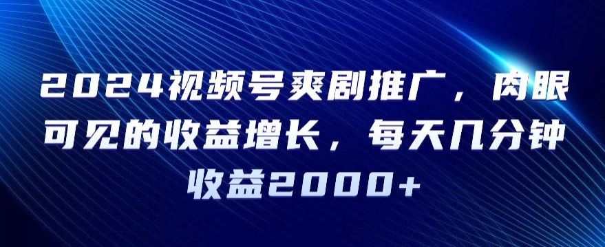 2024视频号爽剧推广，肉眼可见的收益增长，每天几分钟收益2000+【揭秘】-润泽资源库