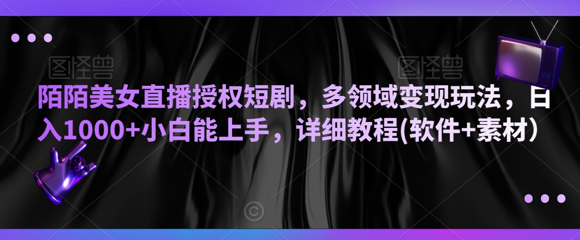陌陌美女直播授权短剧，多领域变现玩法，日入1000+小白能上手，详细教程(软件+素材）【揭秘】-润泽资源库