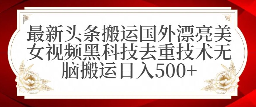 最新头条搬运国外漂亮美女视频黑科技去重技术无脑搬运日入500+【揭秘】-润泽资源库