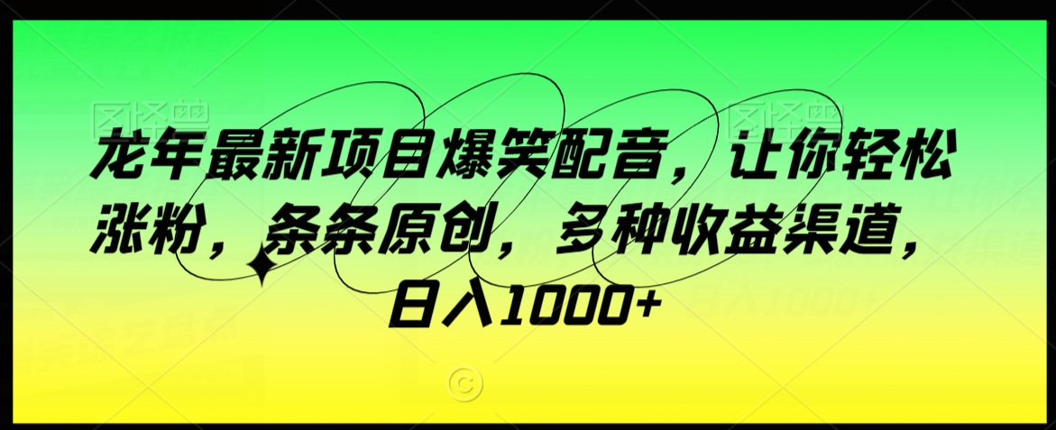 龙年最新项目爆笑配音，让你轻松涨粉，条条原创，多种收益渠道，日入1000+【揭秘】-润泽资源库