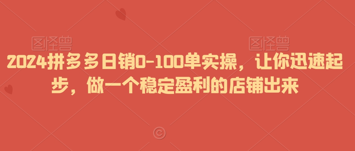 2024拼多多日销0-100单实操，让你迅速起步，做一个稳定盈利的店铺出来-润泽资源库