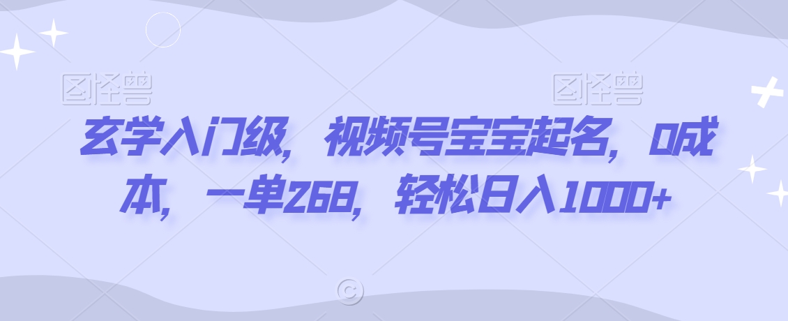 玄学入门级，视频号宝宝起名，0成本，一单268，轻松日入1000+【揭秘】-润泽资源库