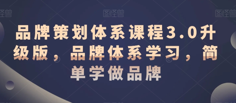 品牌策划体系课程3.0升级版，品牌体系学习，简单学做品牌-润泽资源库