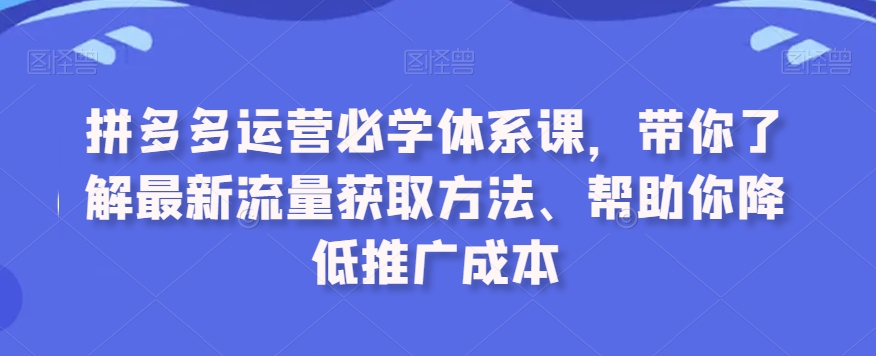 拼多多运营必学体系课，带你了解最新流量获取方法、帮助你降低推广成本-润泽资源库