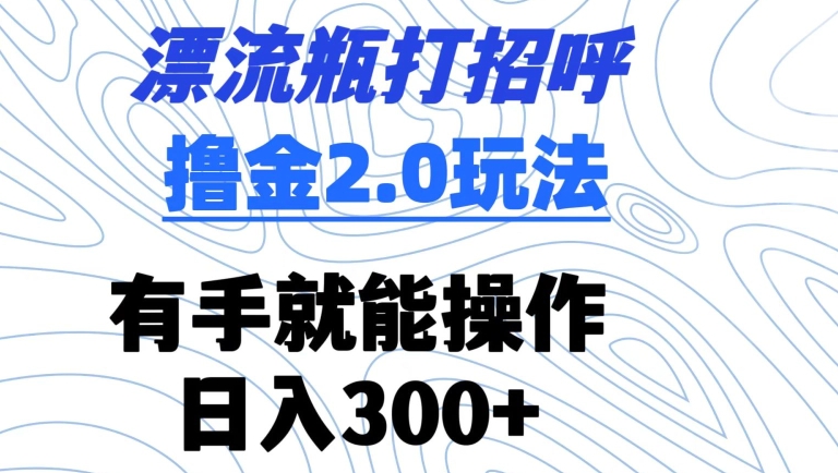 漂流瓶打招呼撸金2.0玩法，有手就能做，日入300+【揭秘】-润泽资源库