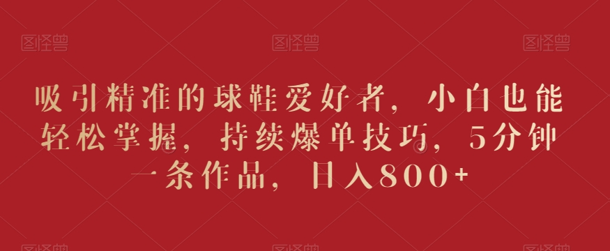 吸引精准的球鞋爱好者，小白也能轻松掌握，持续爆单技巧，5分钟一条作品，日入800+【揭秘】-润泽资源库
